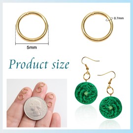 Toaob 500 Pieces Rings for Fashion Jewellery Stainless Steel 5 mm Open Rings Gold Tone for Necklaces Pendant Bracelets Jewellery DIY Key Chain