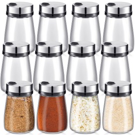 Ziliny 12 Pcs Salt and Pepper Shakers Sets with Adjustable Pour Holes 6 oz Stainless Steel Spice Dispenser for Kitchen Camping Home Gift Supplies Sugar Seasoning Black White Pepper