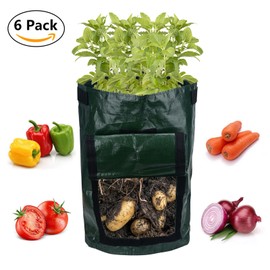 Lychee 6PCS 10 Gallon Potato Grow Bags,35cm x 45cm,PE Potato Planter Bag with Access Flap and Handles for Planting Vegetables Potato Carrot Onion Tomato (6PCS)