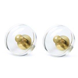 JEREVER 2 Pack Acrylic Knobs Large Size Crystal Brass Drawer Pull Clear Cabinet Handle Furniture Hardware for Wardrobe Dresser Kitchen (Round)