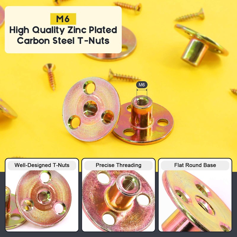 Mardatt 64Pcs M6 Brad Hole Tee Nut with Screws Set