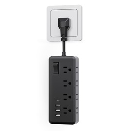 12 in 1 Power Outlet with 8 AC Outlets, 3 USB Ports and 1 Type-C Interface, Short Line Design, Overload Protection, Main Switch Design, Standard US Plug for Office, Home and Travel (Black)