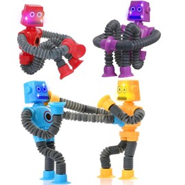 4 Pcs Telescopic Suction Cup Robot Toy, Novel Kids Suction Cup Toys, Funny Fidget Toys, Pop Tubes Sensory Toys for Kids, Decompress Educational Sensory Toys for Kids & Adult