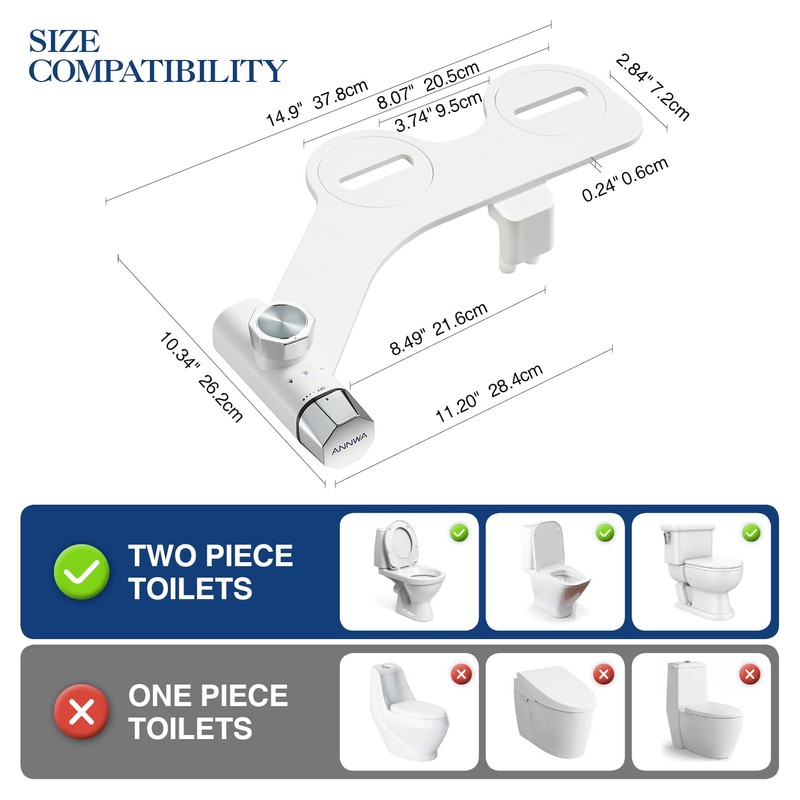 ANNWA Non-Electric Bidet Attachment for Toilet Seat, Daul Clean Nozzles