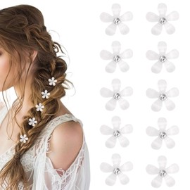 LOMSUXA Pack of 10 White Mini Flowers Hair Clips Small Hair Clip Flower Cute Hair Clips Flower Hair Pins Decorative Hair Clips Wedding Hair Clips Flower Hair Accessories