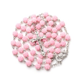 YQZIYOU Rosary Beads Catholic - Confirmation Gifts for Teenage Girl, Pink Resin Flower Rose Beads, Gifts for Women