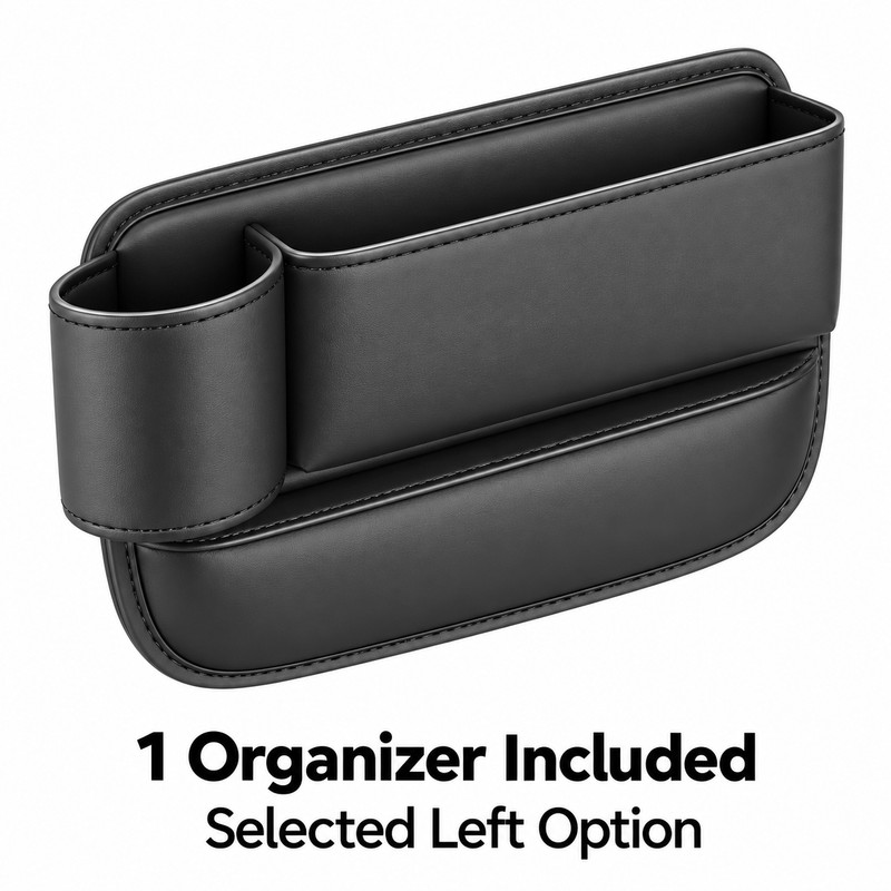 Car Seat Gap Organizer with Cup Holder – Black Leather-Style
