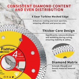 FixltFast Diamond Saw Blades 4 1/2 x 7/8 Inch with 5/8" and 4/5" Washer,4.5 Inch Tile Blade,Grinder Blades for Tile,Tile Cutting Disc, for Angle Grinder Cutting Tile Granite Marble(3-Pack)