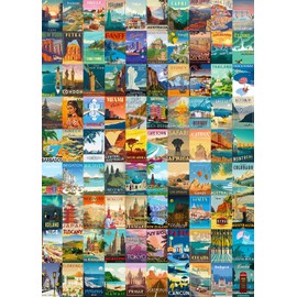 Puzzles for Adults 1000 Pieces Vintage World Travel, Jigsaw Puzzles Landscape Poster Puzzle Landmarks, Jigsaw Puzzles for Adults 90 Scenics World Scenery
