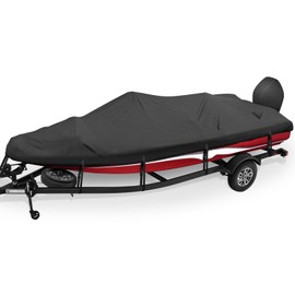 YimSting Boat Cover, 900D Waterproof Bass Boat Cover Fits 16'-18.5' ft V-Hull Boats, Heavy Duty Bass Tracker Boat Covers 16' 17' 18' ft with Motor Cover, Black