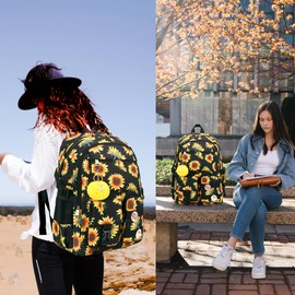 Hidds Laptop Backpacks 15.6 in High School Bag College Backpack Anti Theft Travel Daypack Large Bookbags for Teens Women (Sunflower Black)