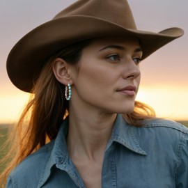 Turquoise Dangle Earrings for Women, Boho Drop Earrings Western Teardrop Bohemian Earrings Statement Turquoise Hoop Earrings for Women Cowgirl Western Jewelry Gift
