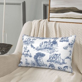 Toile Pillow Covers,French Country Decor,French Country Pillow Cover,Coastal Grandma Decor,Vintage Pillow case,Blue and White Pillow Cover,Lumbar Pillow Cover 12 * 20 in,Horse Pillow Cover