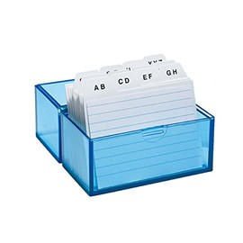 Wedo 2508303 Card Index Box, Standard A7 Landscape (Plastic with 100 Index Cards, 150 Cards), White/Lined/Transparent Blue