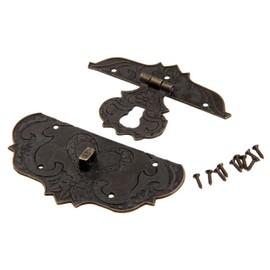 1Pc 3.78"*2.44" Antique Embossing Decorative Brass Hasp Clasp Latch Lock with Screws for European Style Jewelry Trinket Box Decoration