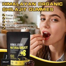 Shilajit Gummies for Men & Women, Pure & Natural Himalayan Gold Shilajit, 85+ Trace Minerals & Fulvic Acid, Supports Energy & Boost Immune, 60 Gummies Individually Wrapped