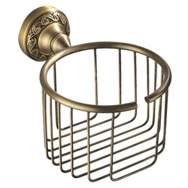 Antique Bronze Brass Bath Tissue Basket Shelf, Wall Mounted Bathroom Hardware Accessories,Pattern Carving Design