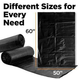 ToughBag 64-65 Gallon Trash Bags, 50x60" Large Black Can Liners (50 Count) – Made in USA