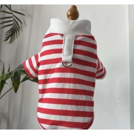 Dog Leash All-season striped dog t-shirt with leash - breathable, stylish,(2pcs)