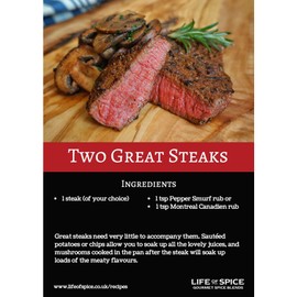 Life of Spice Pepper Smurf Spice Rub | Italian Peppered Steak Seasoning for Meat, Fish and Veg | Large Pack (130g) with Recipe Card | Black Pepper, Rosemary, Basil and Lemon Peel | Italian Spice Rub