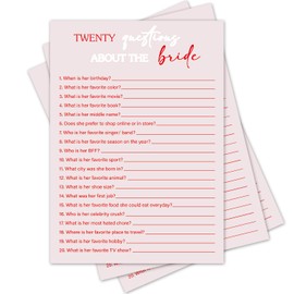 Wedding Games Cards Bridal Shower Game Set - Twenty Questions About The Bride, 30 Pink Wedding Shower Game Card, Bridal Shower Engagement Party Wedding Games for Guests, Wedding Party Supplies -P09