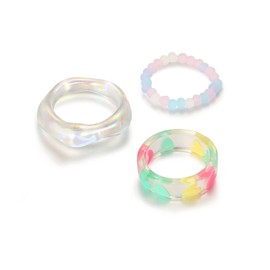 FORUBUS Dome Statement Acrylic Rings Set Translucent Imitation Green Jade Amber Marble Chunky Resin Rings Set for Women VSCO Chic Style Jewelry (colorful 3pcs)