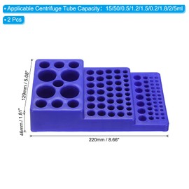 PATIKIL 26 Wells Tube Rack, 2 Pcs Vial Rack Trapezoid Centrifuge Tube Holder for Microcentrifuge Tubes 0.2/0.5/1.2/1.5/1.8/2/5/15/50ml, Blue