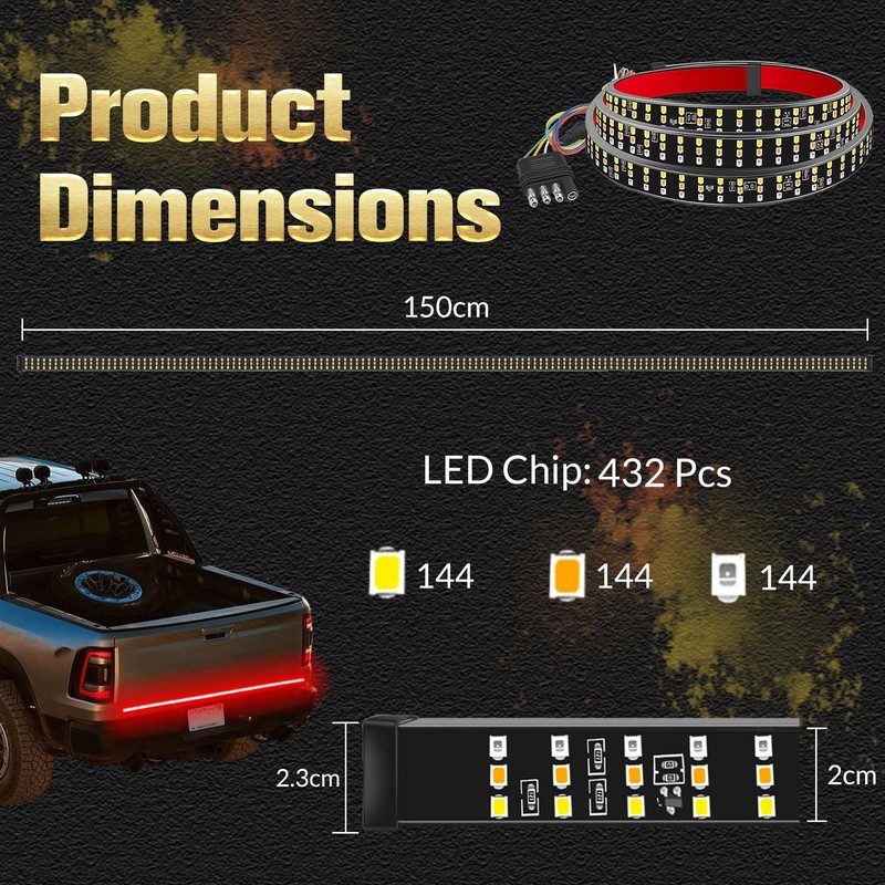 DIBMS 60” Tailgate Light Bar Triple Row 432 LEDs IP67