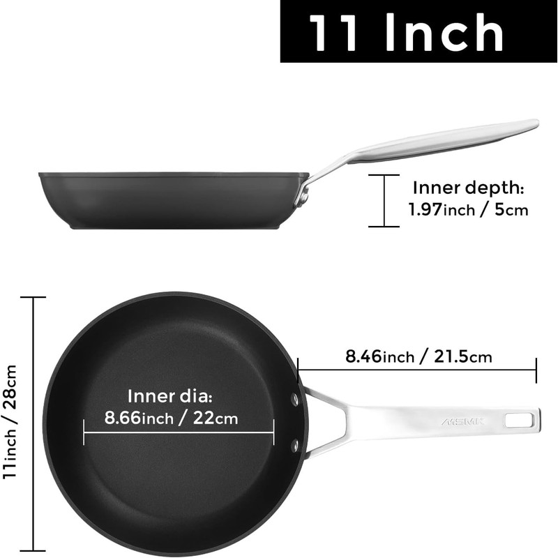 MsMk 11 Inch Nonstick Frying Pan，Titanium and Ceramic Nonstick Large
