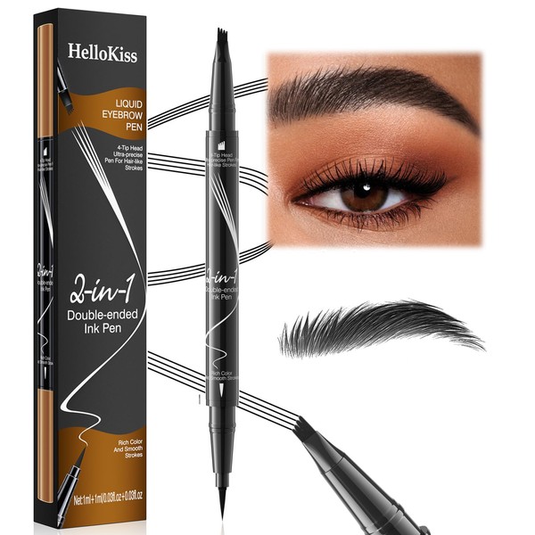 Long Lasting Eyebrow Pencil and Eyeliner Pen, Dual-Ended, Waterproof, Grey,