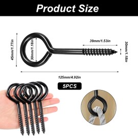 QBXMY7 5 Pcs Eye Hooks Heavy Duty Hooks for Hanging, 5 Inch Large Black Self Tapping Eye Bolts Screw Eyes Screw in for Indoor Outdoor Securing Hammock Plants, etc(500 LBS Capacity)