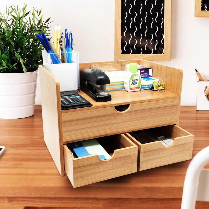 Sorbus Bamboo Desk Organizer - 3-Tier 100% Bamboo Desktop Organizers