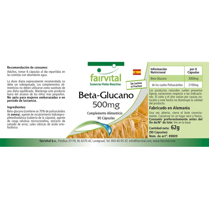 Fairvital Beta Glucan Capsules - 90 Capsules - 500mg Beta-Glucans