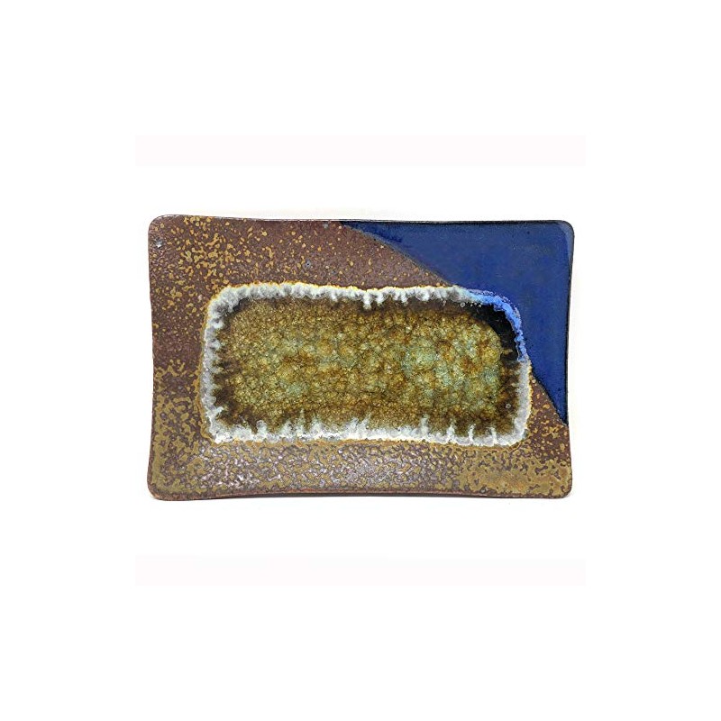 Dock 6 Pottery 10-inch Rectangular Tray with Fused Glass, Blue/Copper
