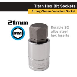 Titan 15621 1/2" Drive x 21mm Hex Bit Socket, 21mm