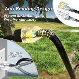 75ft 10 Gauge Outdoor Extension Cord Waterproof with Lighted Indicator,10 AWG SJTW Heavy Duty 15Amp 1875W,3 Prong Cords Flexible Copper Black ETL Listed