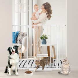 NexusSmash 30 Inch Tall Baby Gate with Small Cat Door, Adjustable Auto Close Dog Gate Easy Walk Thru Pet Door for Stairs, Doorway, House (White, 29.52"-43.71")