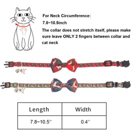 PTDECOR Christmas Cat Collars with Bow Bell, 2 Pack Kitten Cat Christmas Collar Breakaway with Removable Bowtie Red Green Plaid Christmas Collars for Cats Kittens (Red & Green)