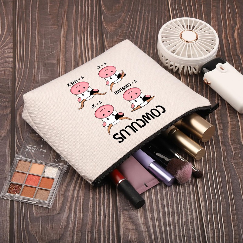 PLITI Funny Math Teacher Gifts Cow Lover Makeup Bag Mathematics