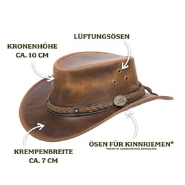 Barrington Leather Hat - Elegant Australian Style Cowboy Hat for Men and Women, Water Resistant & Durable, Ideal for Outdoor, Travel & Adventure, brown, L