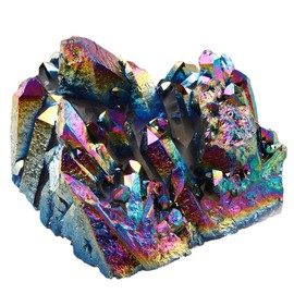 Rockcloud Natural Titanium Coated Rainbow Crystal Quartz Cluster Geode Druzy Home Decoration Gemstone Specimen
