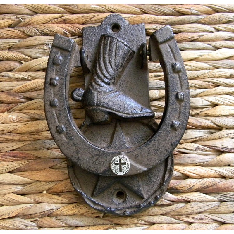 Cross Horseshoe Cast Iron Door Knocker, Lucky Star Unique Housewarming