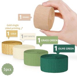 Cadpkler 5 Rolls Sage Green Crepe Paper- Green and Gold Crepe Paper Streamer-Baby Shower, Birthday Party, Wedding Party, Forest Party Decorations