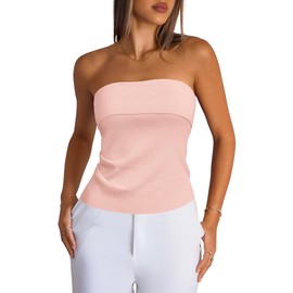 Arach&Cloz Women's Silk Blend Tube Tops Summer Ruched Strapless Off Shoulder Top Bandeau Sexy Trendy Going Out Outfits Light Pink M