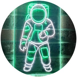 Astronaut for Kid Bedroom Dual Color LED Neon Sign White & Green 8.5" x 12" st6s23-i3359-wg