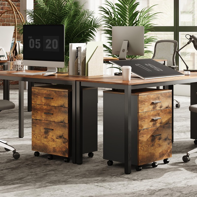 DEVAISE 3 Drawer Wood Mobile File Cabinet, Rolling Filing Cabinet