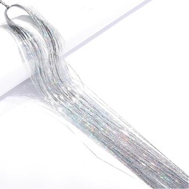 HarParBar Silver Hair Tinsel Extensions 1200 Strands Holographic Sparkle Glitter Highlights Hairpieces Shiny Straight Hair Extensions for Women Girls Party Cosplay