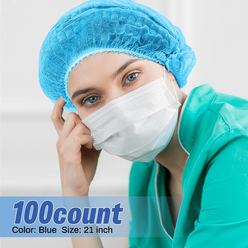 21inches Hair Net Disposable Bouffant Caps 100 Pcs, Elastic Dust