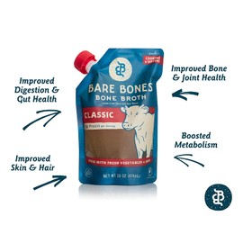 Bare Bones Beef Bone Broth – 100% Grass Fed Beef Bone Broth with Protein and Collagen, Ancient Natural Source of Nutrition, Ketogenic Diet Friendly, Whole30 Approved, Certified Paleo, 16 Oz, Pack of 6