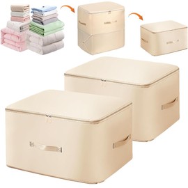 2 Piezas organizador autocomprimible,Bolsas de Organizador para Edredones,bolsa de almacenamiento plegable que ahorra espacio,para edredones, Mantas, Ropa de Cama, Ropa (Beige, Large)